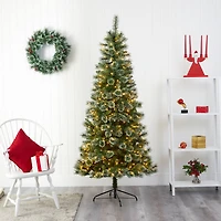 7ft. Pre-Lit Wisconsin Slim Snow Tip Pine Artificial Christmas Tree with Clear LED Lights