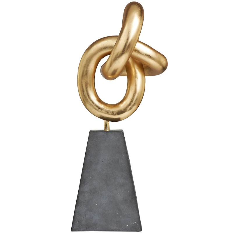 23.75" Gold Polystone Abstract Sculpture with Gray Pyramid Base