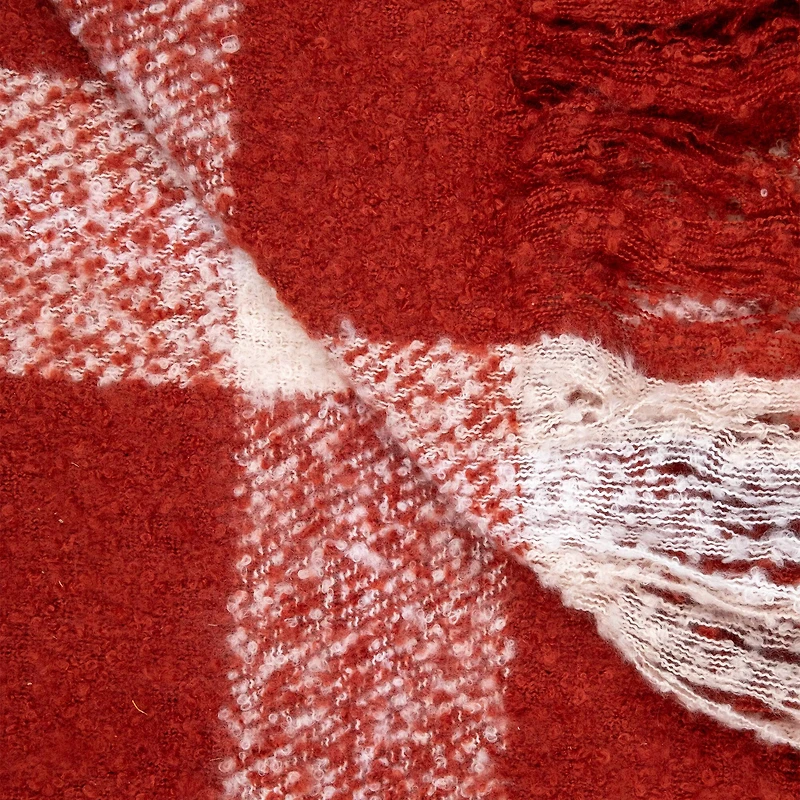 Red Plaid Woven Fringed Christmas Throw Blanket 50" x 60"