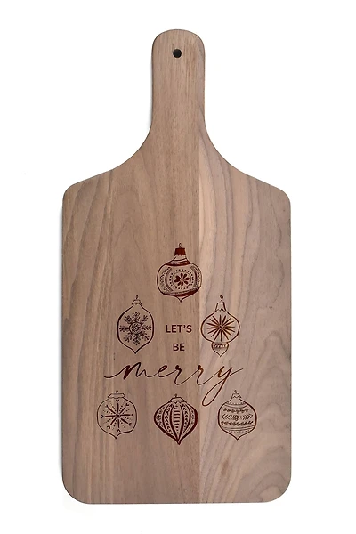 17" Let's Be Merry Walnut Paddle Cutting Board