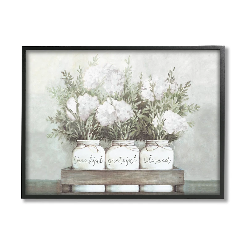 Stupell Industries Pristine Hydrangea Bouquets Thankful Grateful Blessed Sentiment in Frame Wall Art