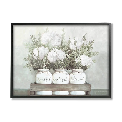 Stupell Industries Pristine Hydrangea Bouquets Thankful Grateful Blessed Sentiment in Frame Wall Art