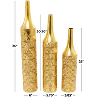 Gold Metal Tall Distressed Metallic Vase with Etched Swirl Patterns Set of 3 36", 30", 25"