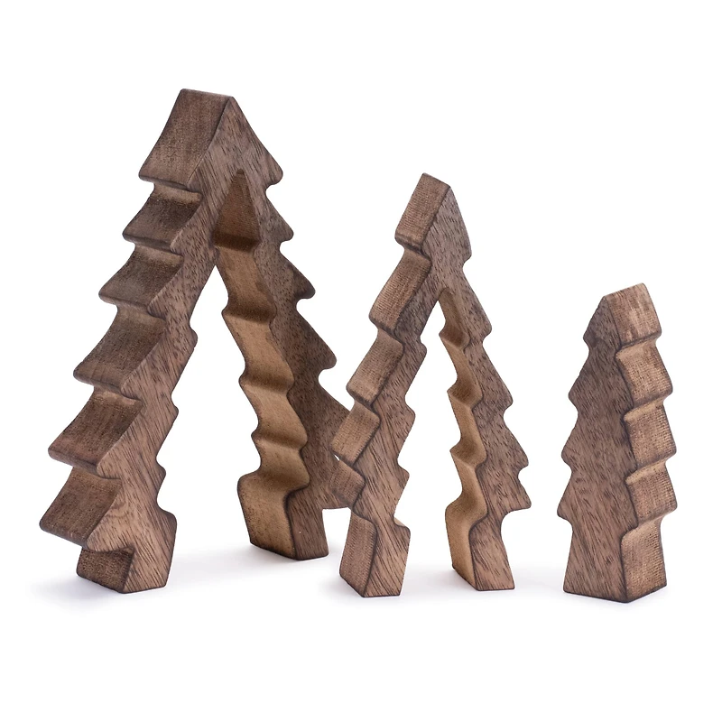 8.5" Wood Pine Tree Nesting Display Set