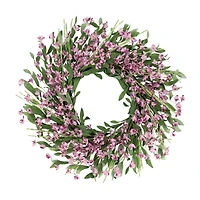 24" Artificial Pea Blossom Floral Pink Spring Wreath