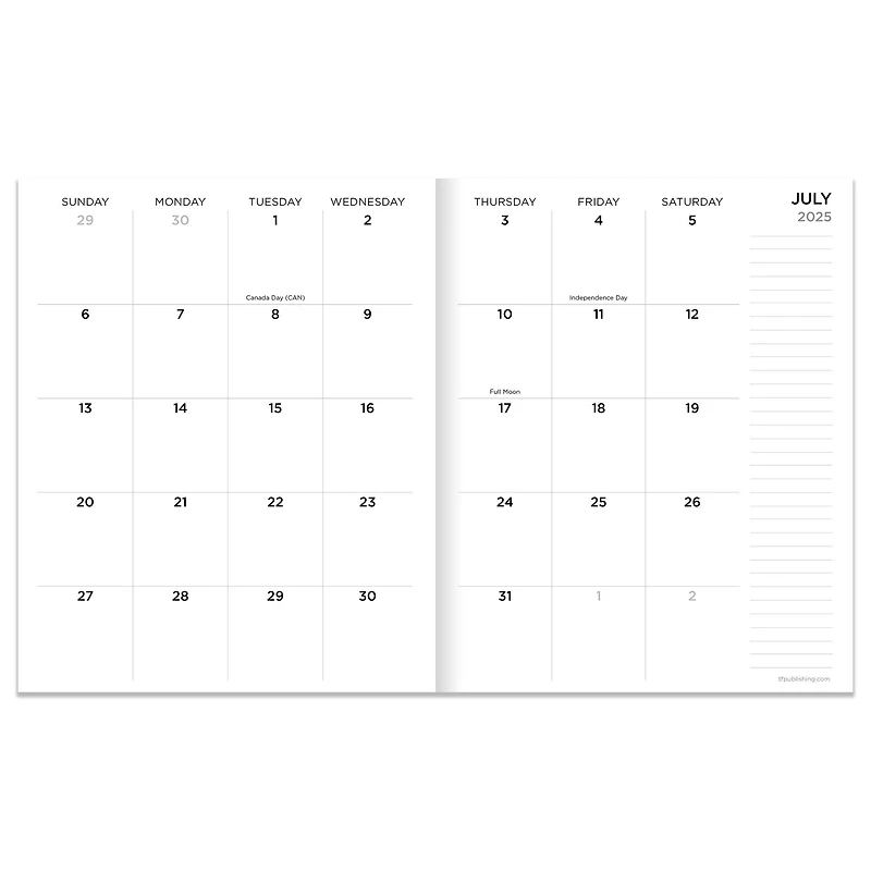 TF Publishing 2025-2026 Ebony & Ivory Medium Monthly Planner