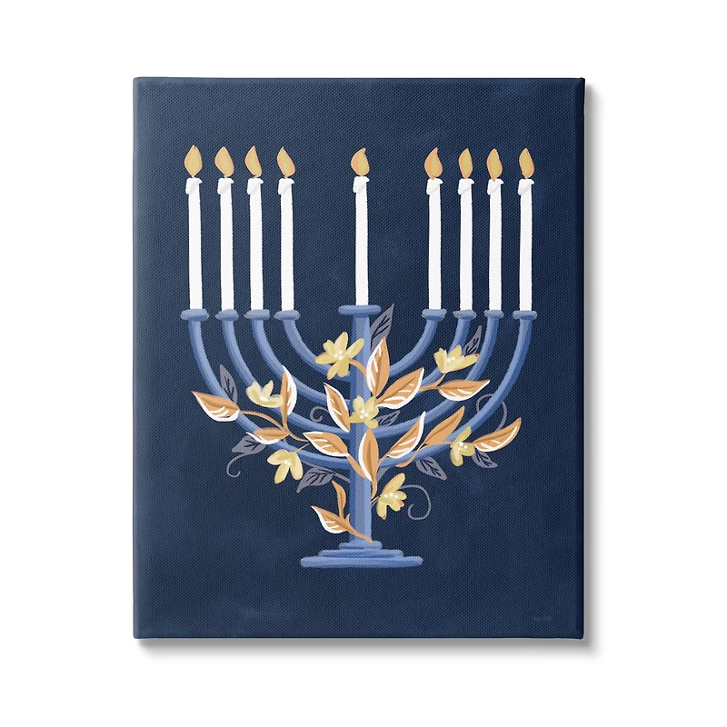 Stupell Industries Traditional Floral Hanukkah Menorah Canvas Wall Art