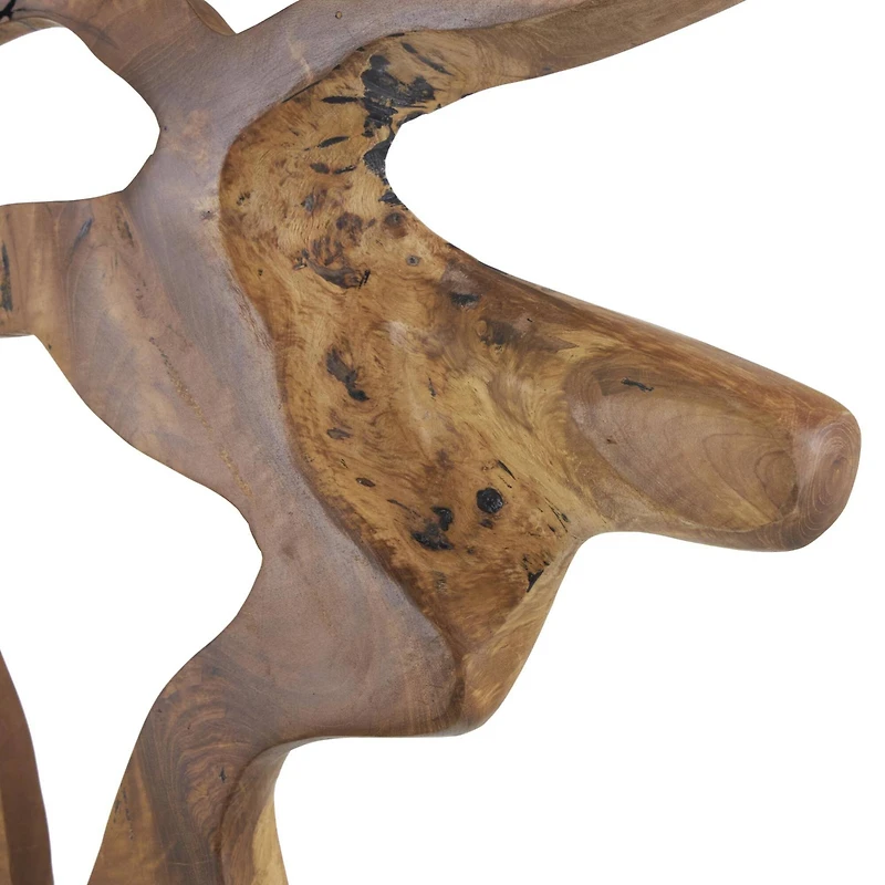 31" Brown Abstract Cutout Teak Wood Sculpture with Block Base