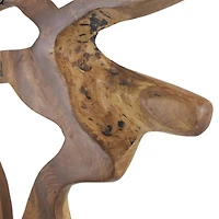 31" Brown Abstract Cutout Teak Wood Sculpture with Block Base