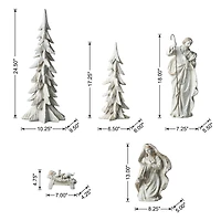 Glitzhome® 5-Piece White & Gold Resin Holy Family with Christmas Trees Set