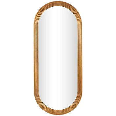 Brown Wooden Oval Wall Mirror with Dimensional Carved Frame