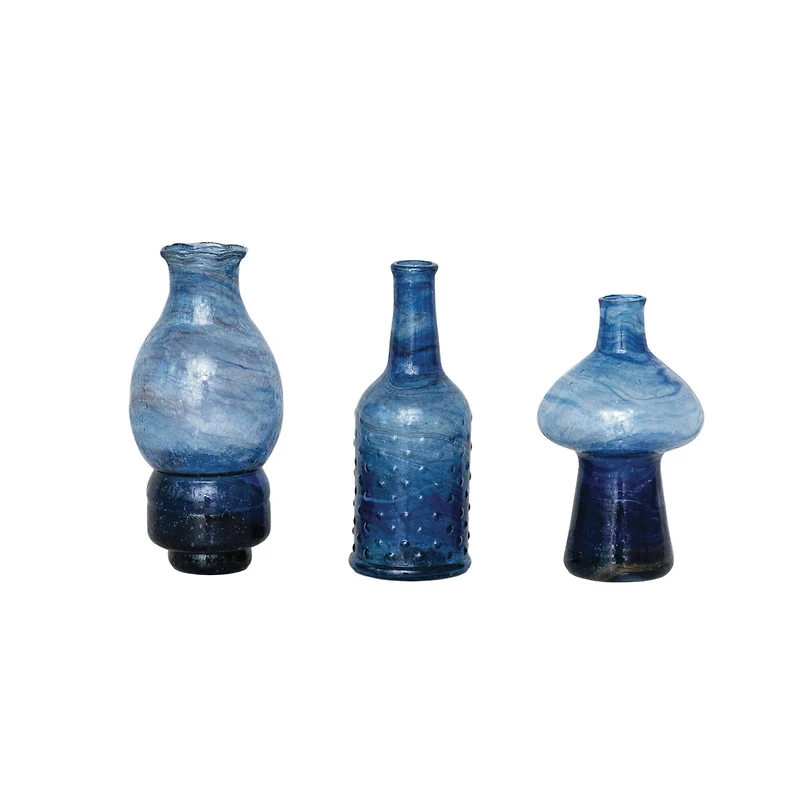 Hello Honey® 6" Blue Blown Glass Vase Set
