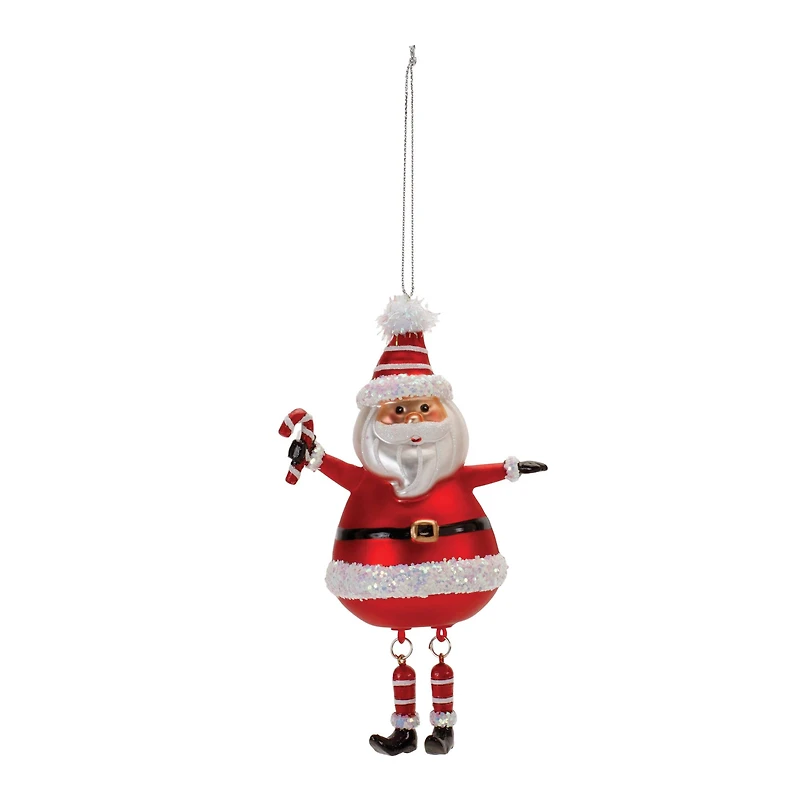 6" Glittered Glass Santa with Dangle Legs Ornaments, 6ct.