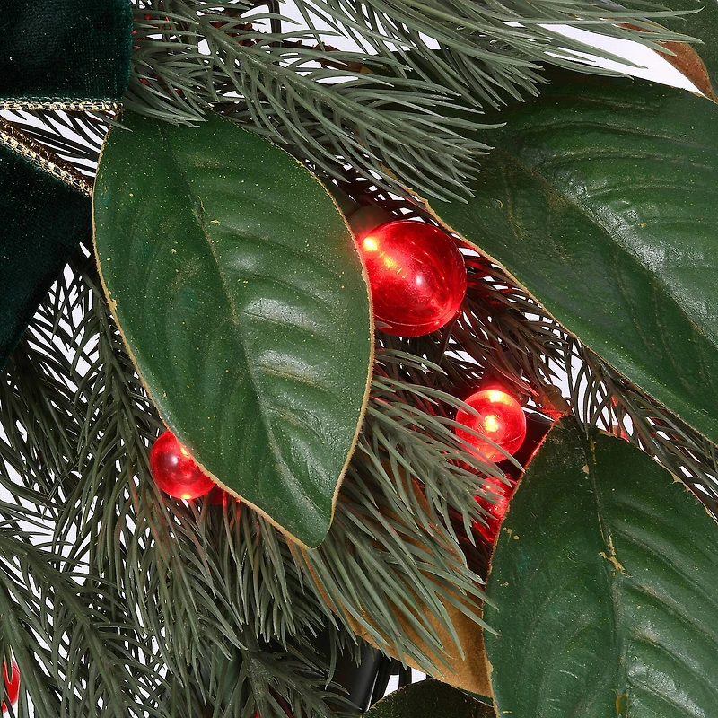 24" LED Berry Pre-Lit Magnolia Mixed Pine Wreath