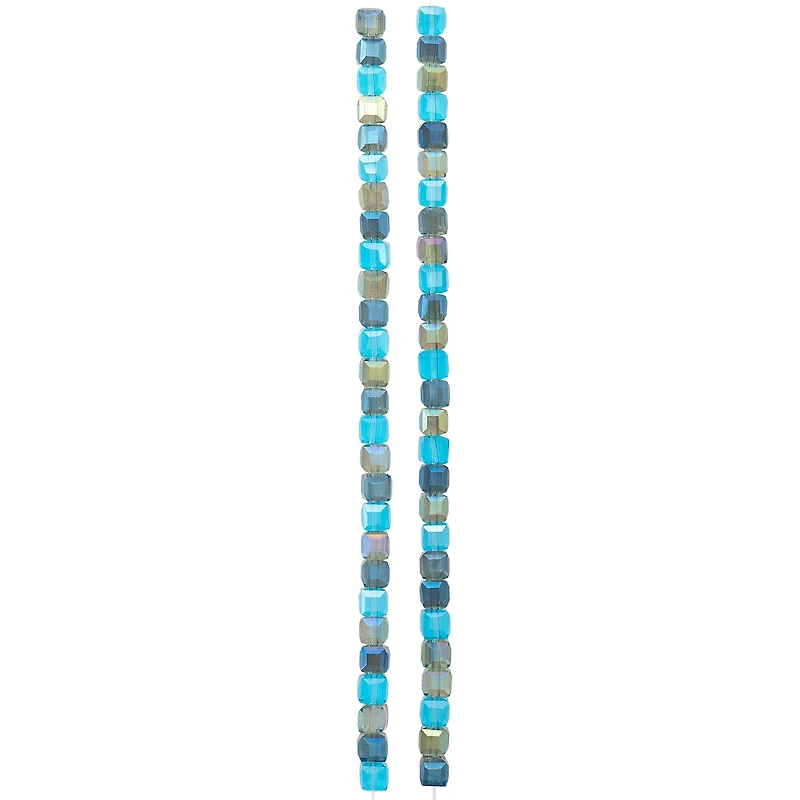 Aqua Mixed Glass Cube Beads, 4mm by Bead Landing™