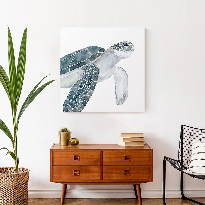 Sea Turtle Swimming 24" x 24" Canvas Wall Art