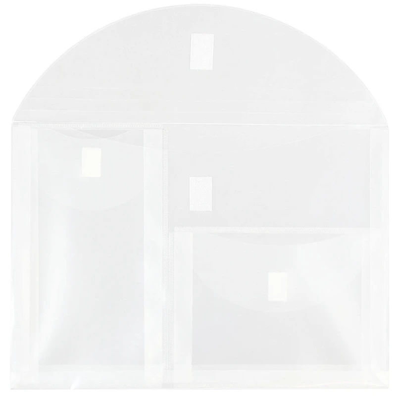 JAM Paper 9.75" x 13" Clear 3-Pocket Plastic Hook & Loop Closure Envelopes, 12ct.