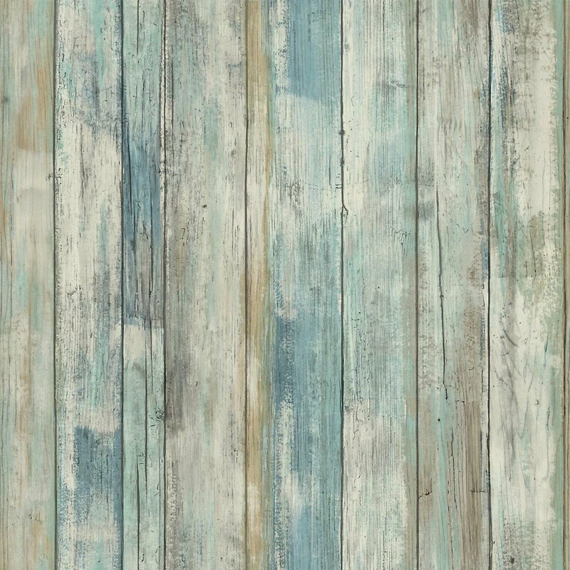 RoomMates Blue Distressed Wood Peel & Stick Wallpaper