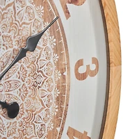 30" Natural Brown & White Mandala Wall Clock