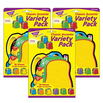 Trend Classic Accents® Bright Backpacks Variety Pack, 3 Packs of 36