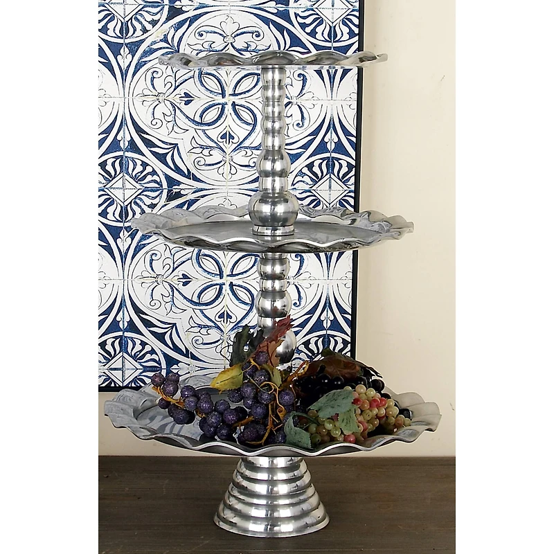 24" Silver Aluminum 3-Tier Tray Stand