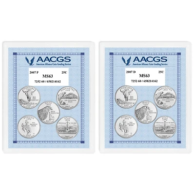 2007P & 2007D Statehood Quarters Graded MS63 Brilliant Uncirculated 