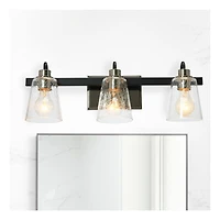 Hello Honey® Robert Stevenson Lighting Jameson Matte Black & Polished Nickel Metal & Seedy Glass 3-Light Vanity Light