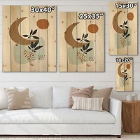 Designart - Abstract Sun & Moon With Minimal Plants - Modern Print on Natural Pine Wood