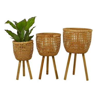 Brown Bamboo Bohemian Planter, Set of 3" 26", 23", 20"