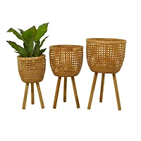Brown Bamboo Bohemian Planter, Set of 3" 26", 23", 20"