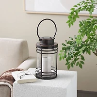 12" Black Metal Candle Lantern with Round Outlines