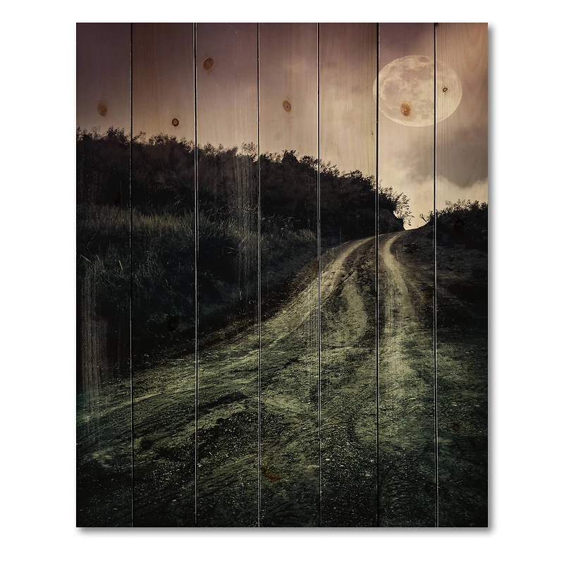 Designart - Muddy Road Under Full Moon