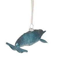 Blue Glitter Pipefish Glass Ornament
