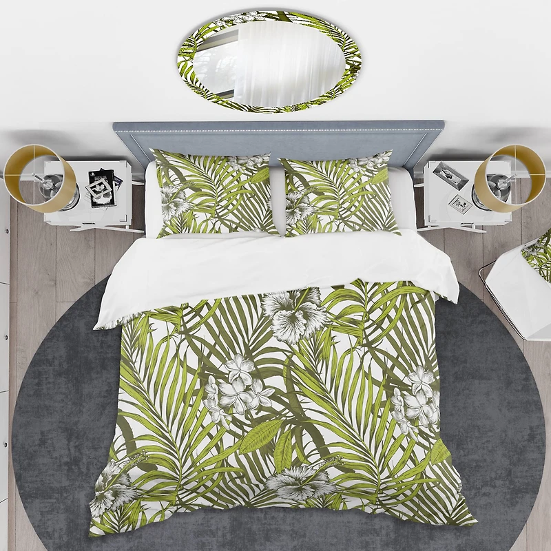 Designart 'Tropical Palm Leaves I' Mid-Century Duvet Cover Set