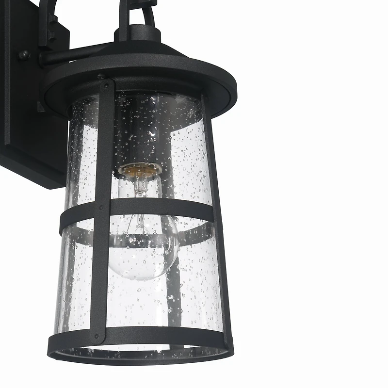 Hello Honey® Nantucket Matte Black Coastal Metal & Glass Wall Mounted Outdoor Lantern Light