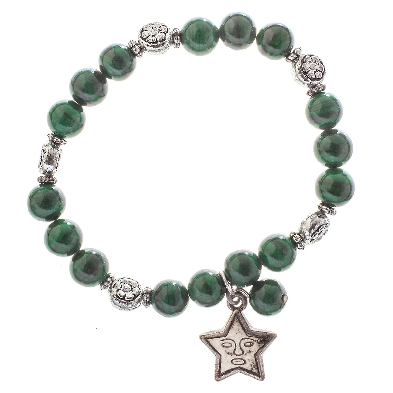 John Bead Malachite Natural Stone Stretch Bracelet with Star Charm