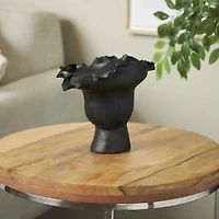 9" Black Ceramic Abstract Floral Inspired Vase with Linear Grooves