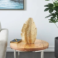 14" Gold Metallic Curved Leaf Polystone Vase