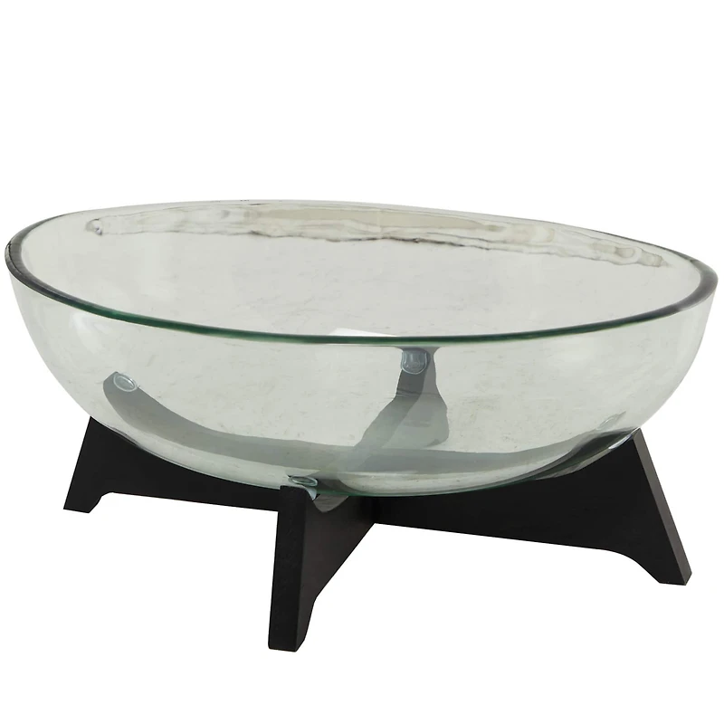 18" Clear Glass Kitchen Serving Bowl with Black Wooden Base