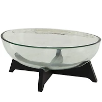 18" Clear Glass Kitchen Serving Bowl with Black Wooden Base