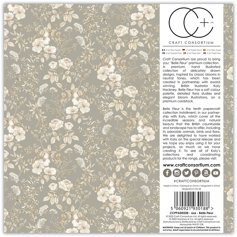 Craft Consortium Belle Fleur Double-Sided Paper Pad, 6" x 6"