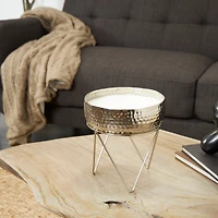 70oz. Campfire Scented White 4 Wick Candle in Silver Bowl with Tripod Stand