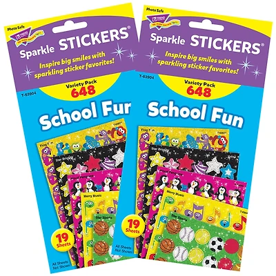 Trend Enterprises® School Fun Sparkle Stickers® Variety Pack, 2 Packs of 648ct.