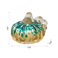 Glitzhome® Small Glitter Glass Pumpkin, Blue & Gold