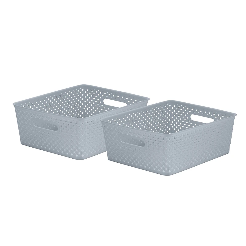 Simplify Medium Gray Wicker Storage Bin, 2ct.