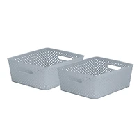 Simplify Medium Gray Wicker Storage Bin, 2ct.