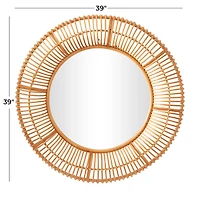 Brown Rattan Bohemian Wall Mirror, 39" x 4" x 39"