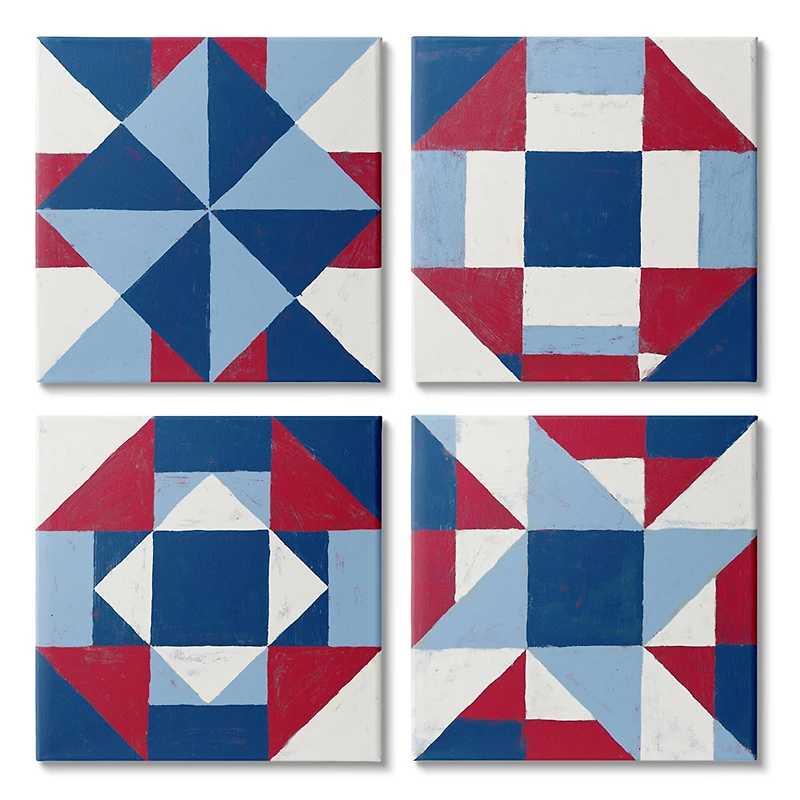 Stupell Industries Red, White & Blue Geometric Patchwork Quilt Pattern Wall Art Set