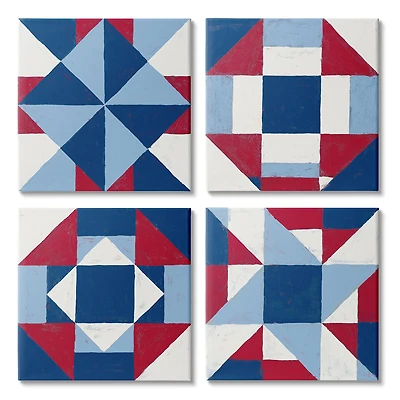 Stupell Industries Red, White & Blue Geometric Patchwork Quilt Pattern Wall Art Set