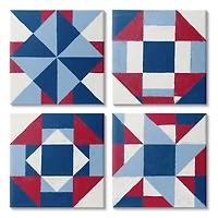 Stupell Industries Red, White & Blue Geometric Patchwork Quilt Pattern Wall Art Set